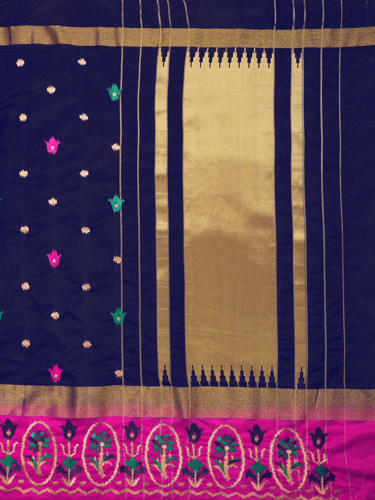 Mimosa Womens Art Silk Saree Kanjivaram style Navy Blue Color