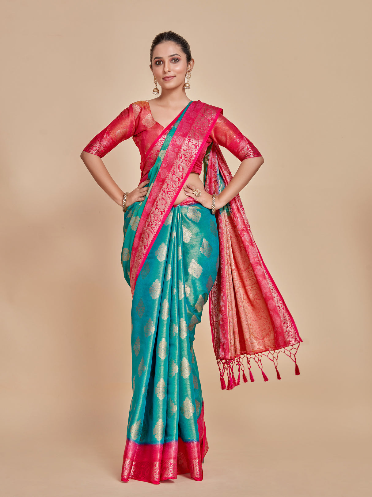 Mimosa Women's Woven Design Kanjivaram Style Art Silk Saree With Blouse Piece : SA0000393ANFREE