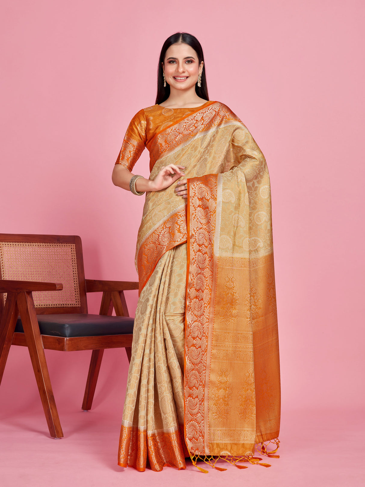 Mimosa Women's Woven Design Kanjivaram Style Art Silk Saree With Blouse Piece : SA0000412HWFREE