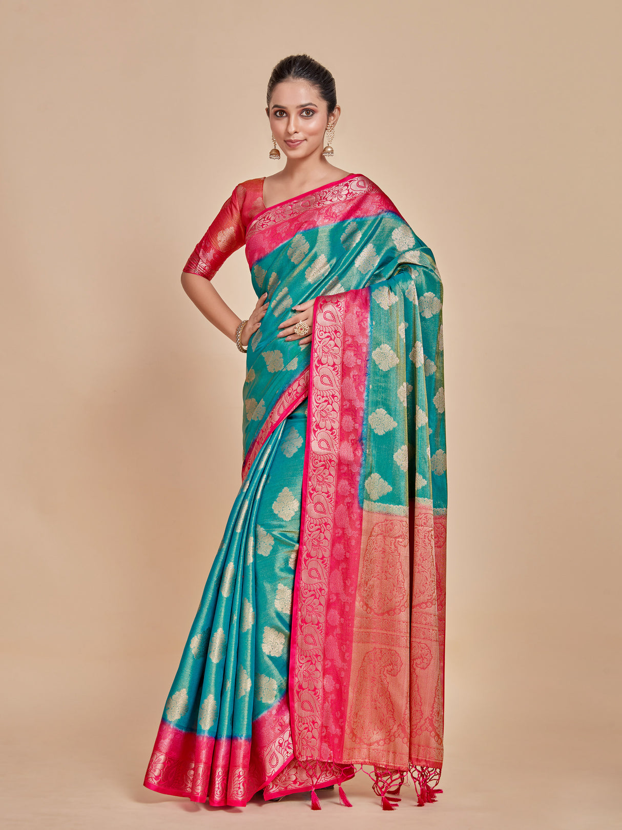 Mimosa Women's Woven Design Kanjivaram Style Art Silk Saree With Blouse Piece : SA0000393ANFREE