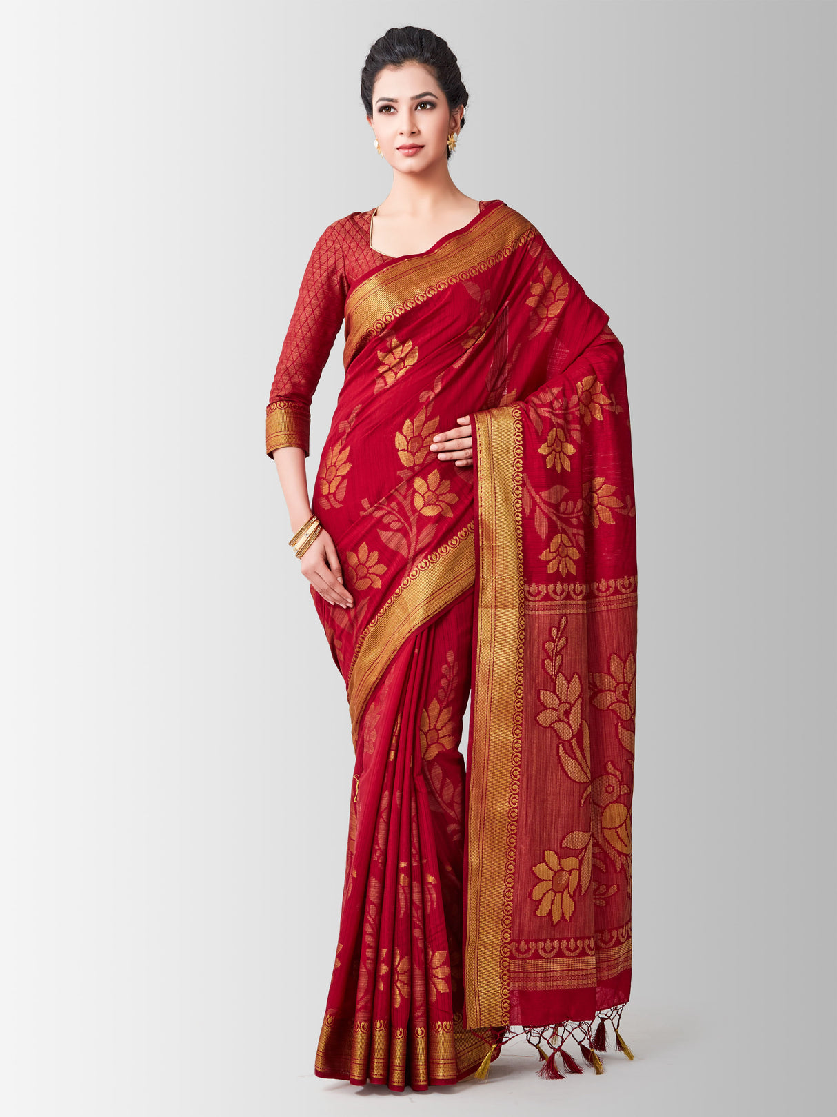 Mimosa Womens Art Silk Saree Kanjivaram Maroon Color