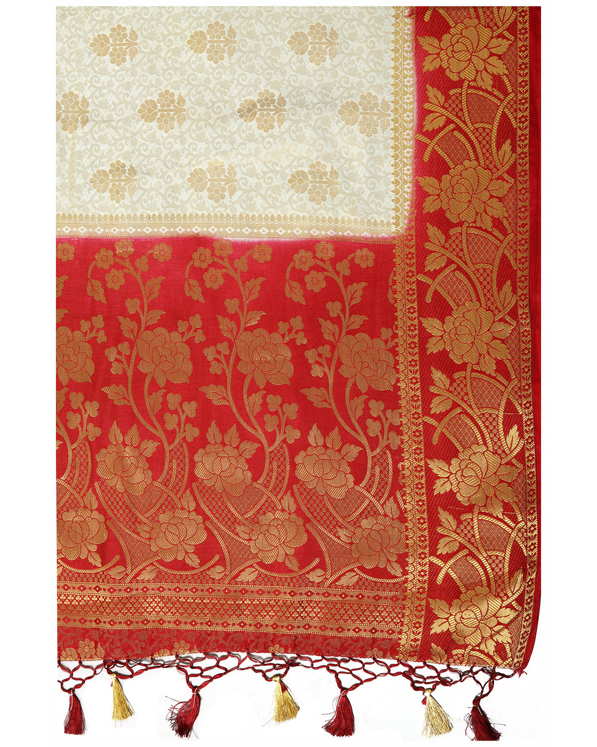 Mimosa Womens Art Silk Saree Kanjivaram Halfwhite Color