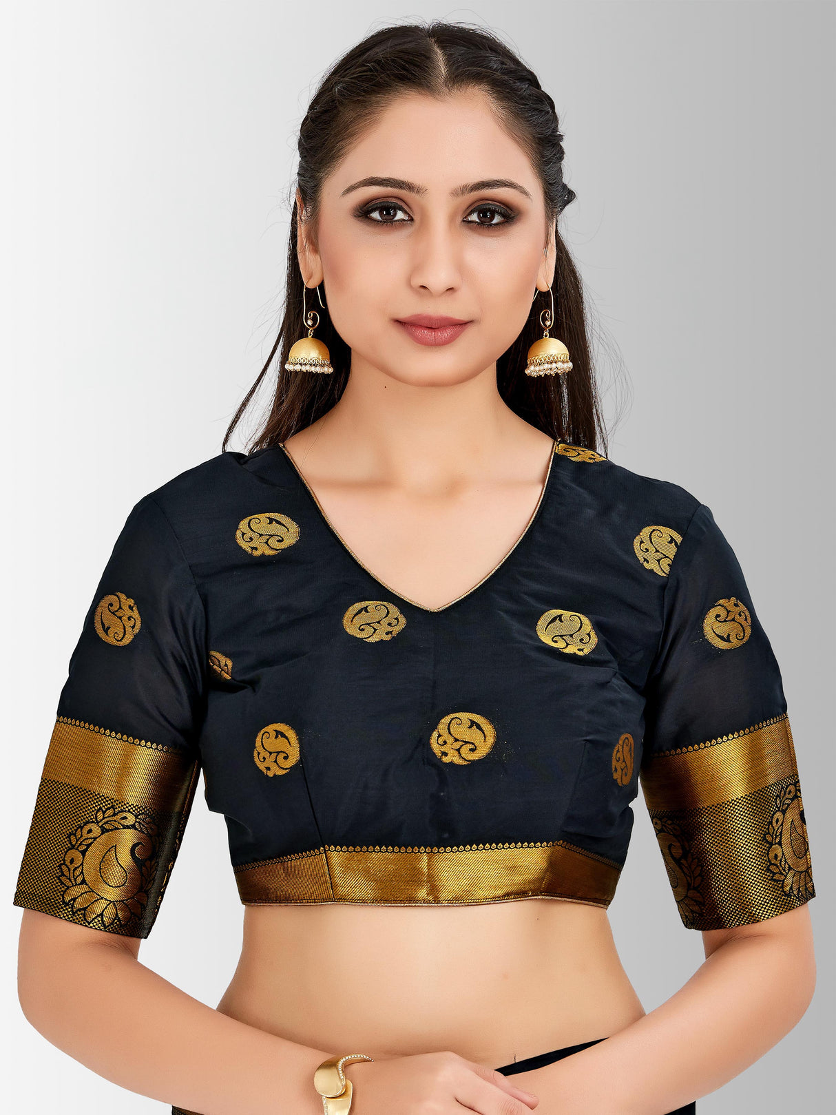 Mimosa Womens Crepe Saree Mysore Silk Black Color