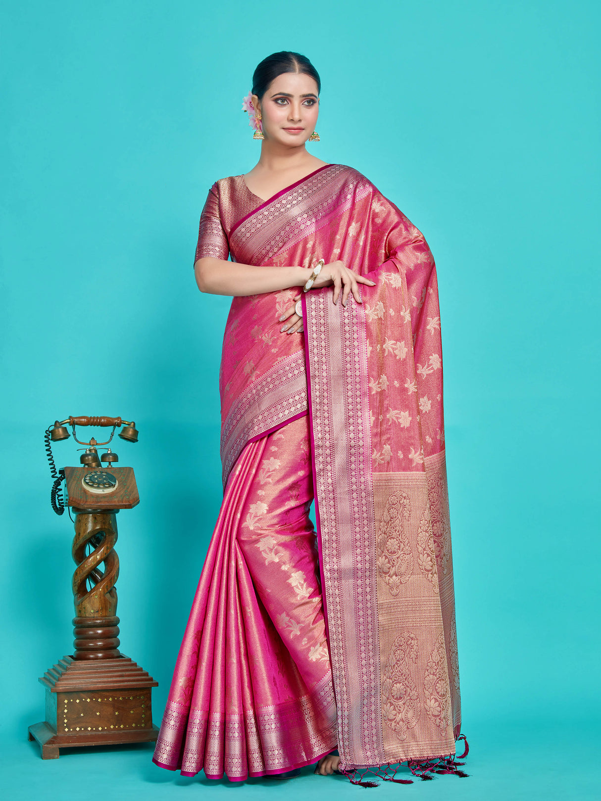Mimosa Women's Woven Design Kanjivaram Style Art Silk Saree With Blouse Piece : SA0000376RNFREE