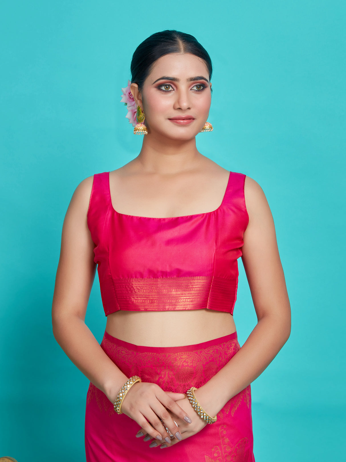 Mimosa Women's Woven Design Kanjivaram Style Art Silk Saree With Blouse Piece : SA00001382RNFREE