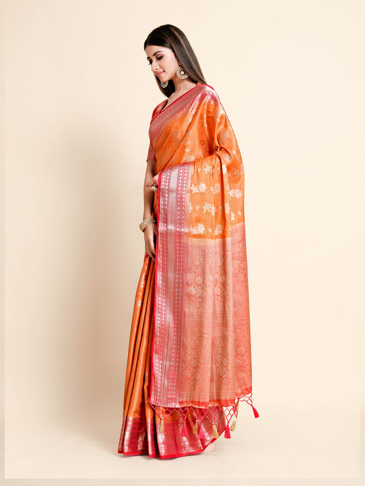 Mimosa Womens Art Silk Saree Kanjivaram Peach Color