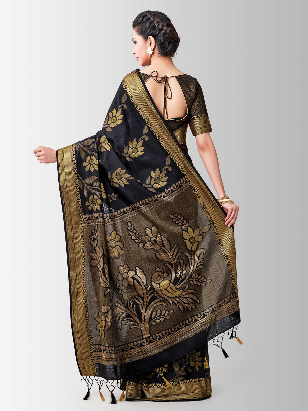 Mimosa Womens Art Silk Saree Kanjivaram Black Color