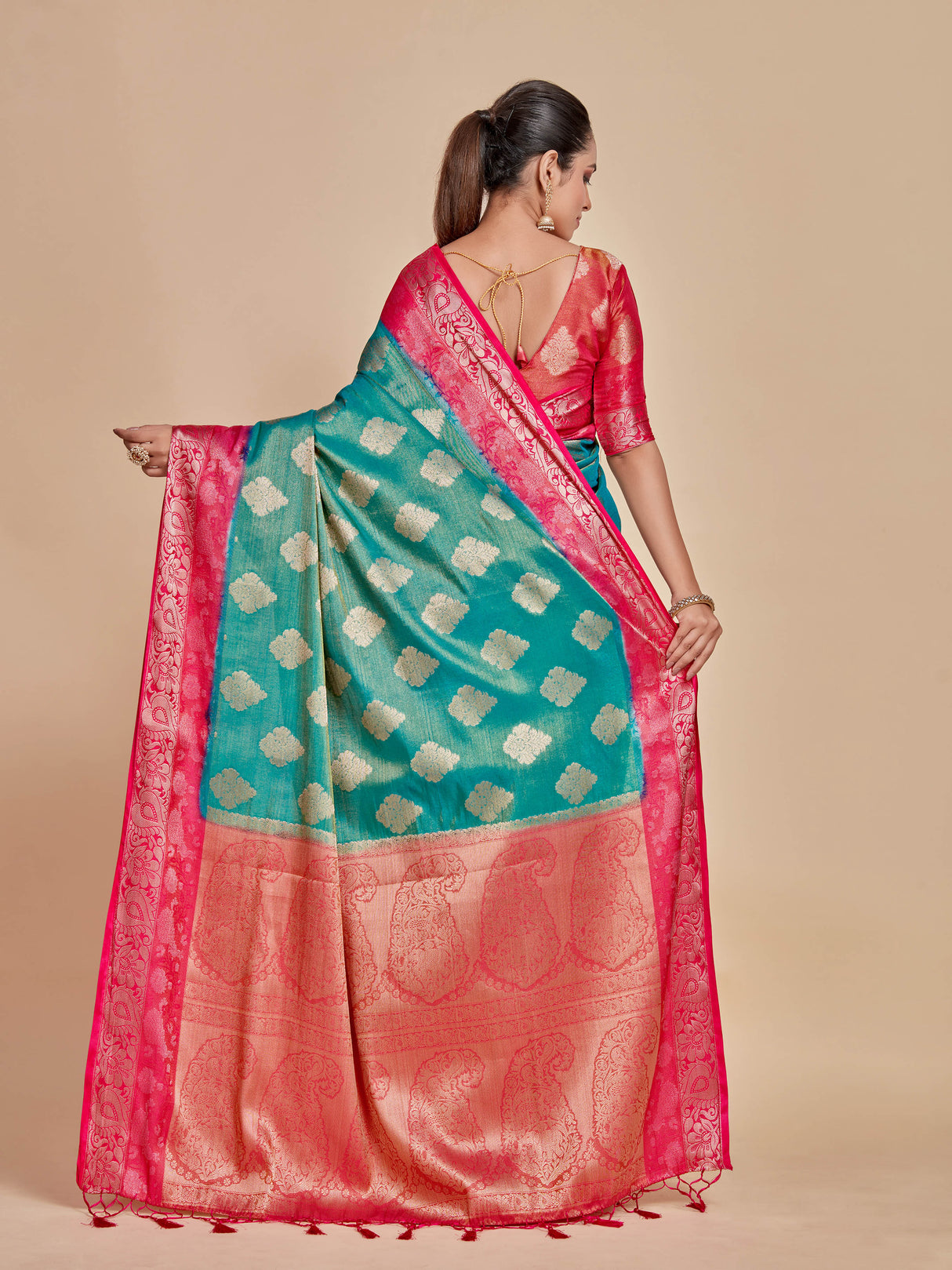 Mimosa Women's Woven Design Kanjivaram Style Art Silk Saree With Blouse Piece : SA0000393ANFREE