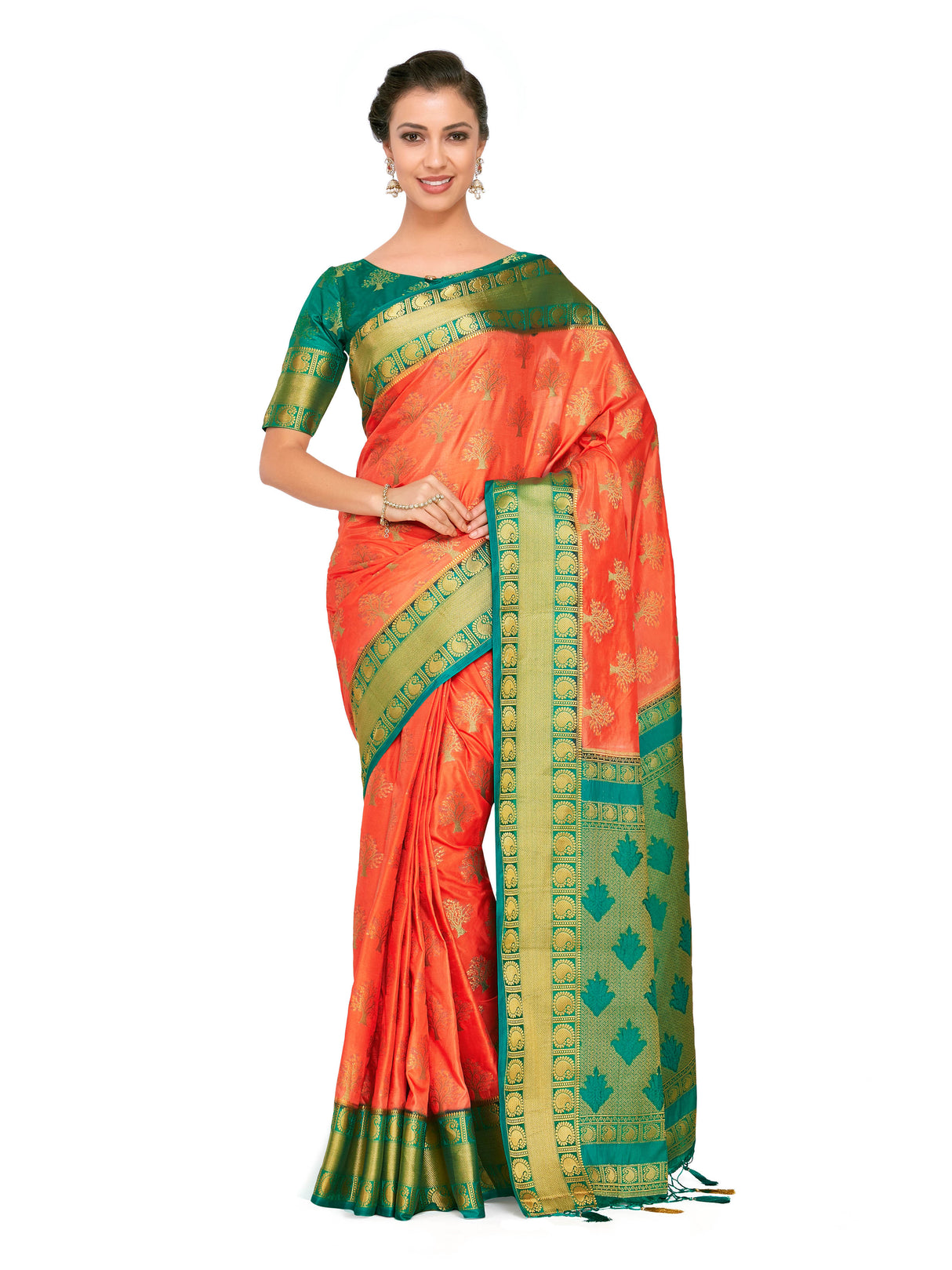 Mimosa Womens Art Silk Saree Kanjivaram Peach Color