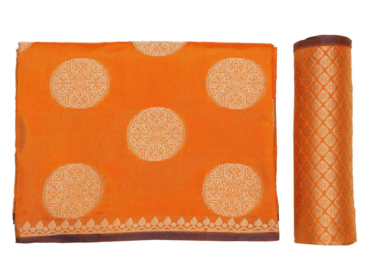 Mimosa Womens Art Silk Saree Kanjivaram Orange Color