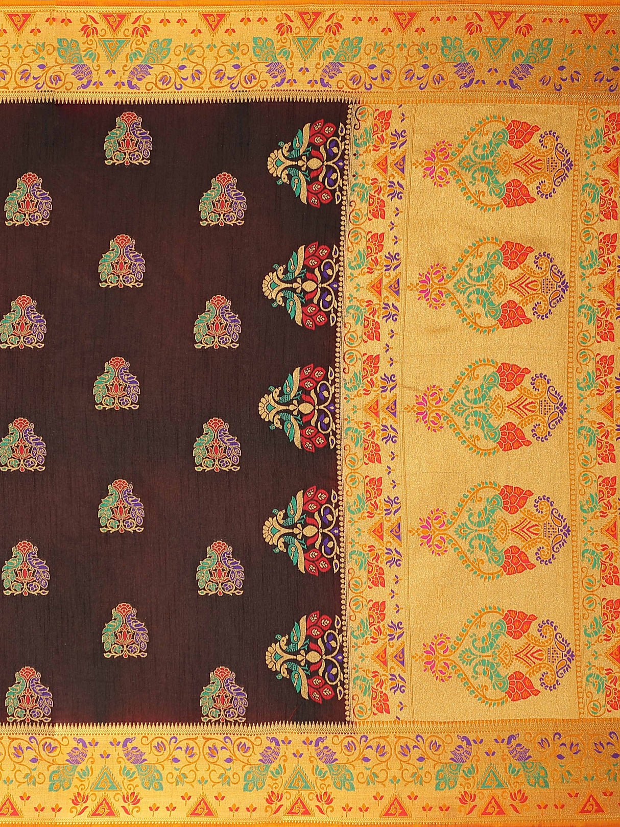 Mimosa Womens Art Silk Saree Kanjivaram Chocolate Color