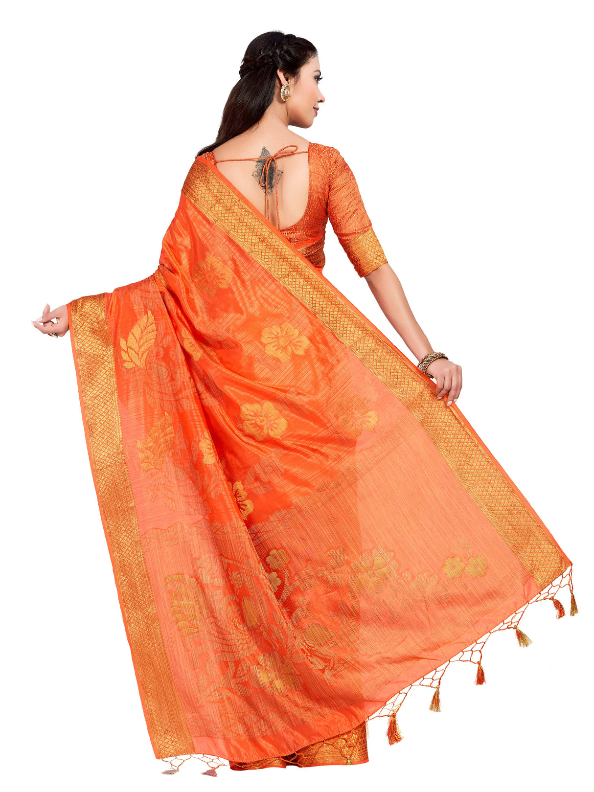 Mimosa Womens Art Silk Saree Kanjivaram Peach Color