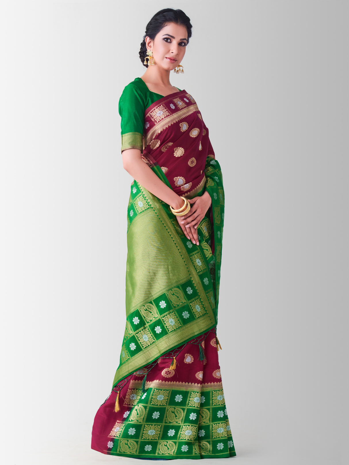 Mimosa Womens Art Silk Saree Kanjivaram Mejanta Color