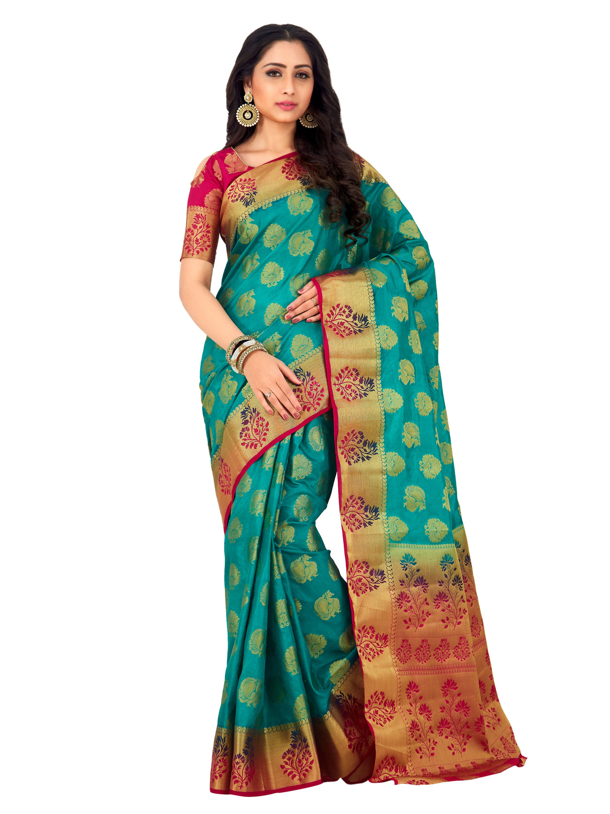 Mimosa Womens Art Silk Saree Kanjivaram Rama Color