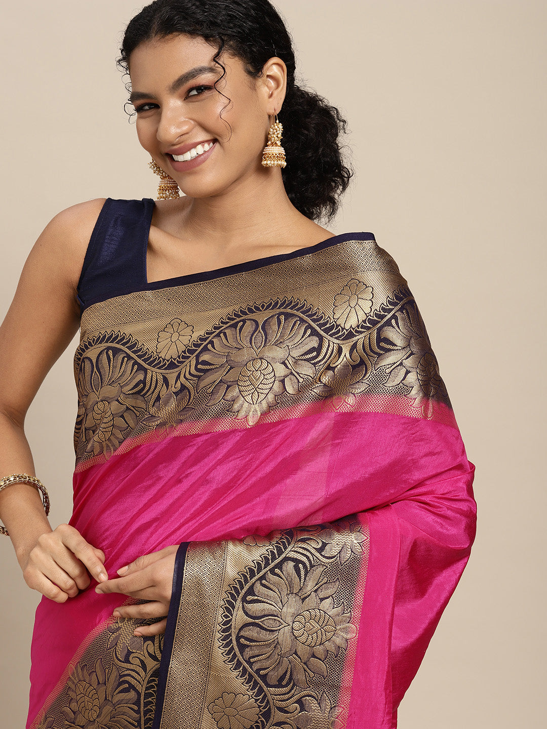 Mimosa Womens Art Silk Saree Kanjivaram Rani Color