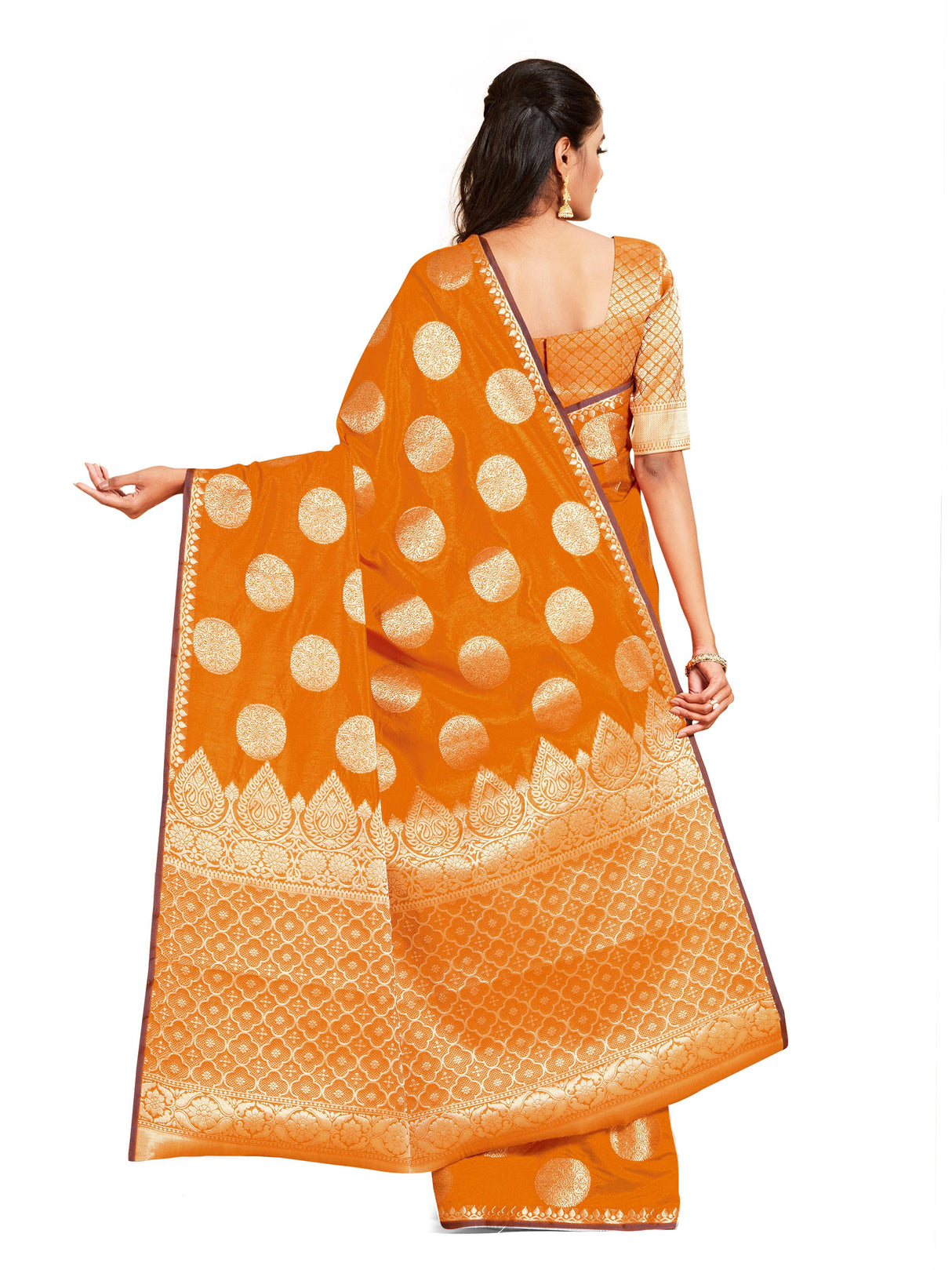 Mimosa Womens Art Silk Saree Kanjivaram Orange Color