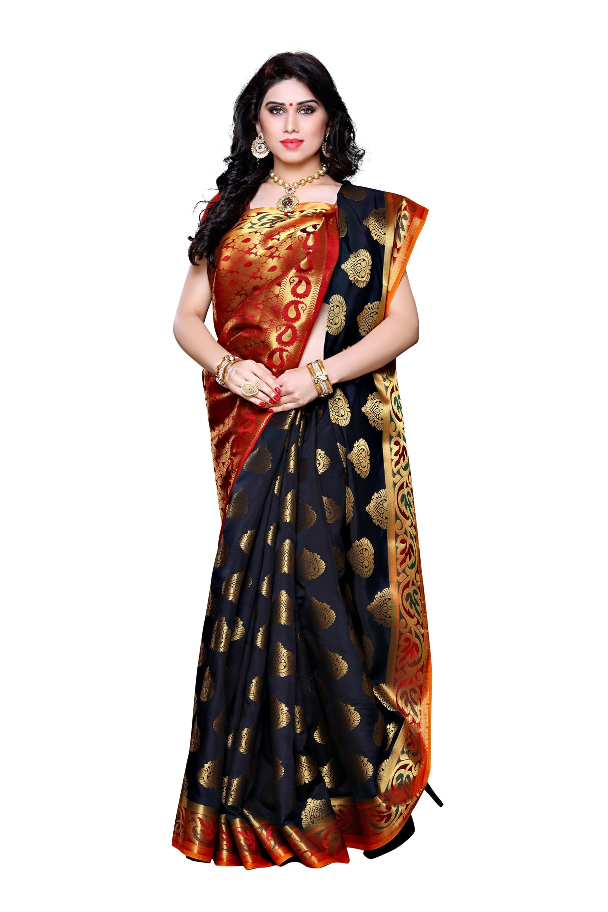 Mimosa Womens Art Silk Saree Kanjivaram Black Color