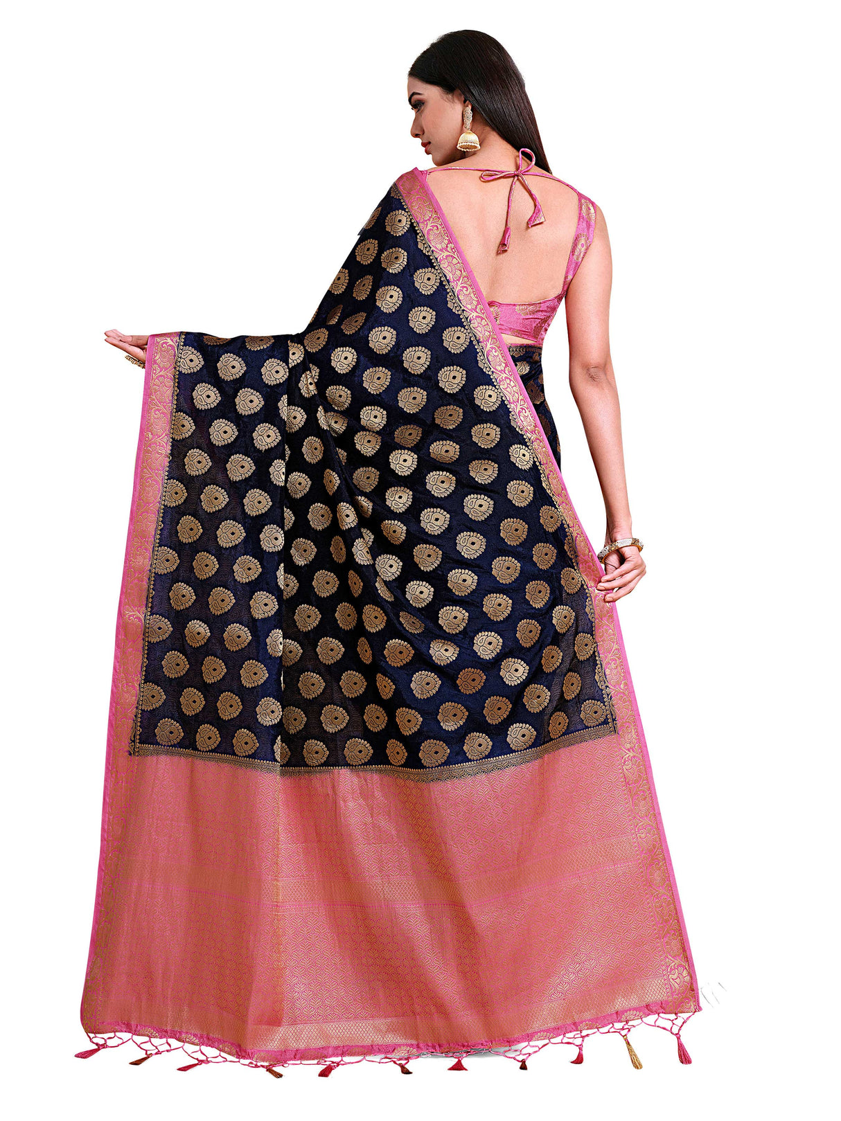 Mimosa Womens Art Silk Saree Kanjivaram Navy Blue Color