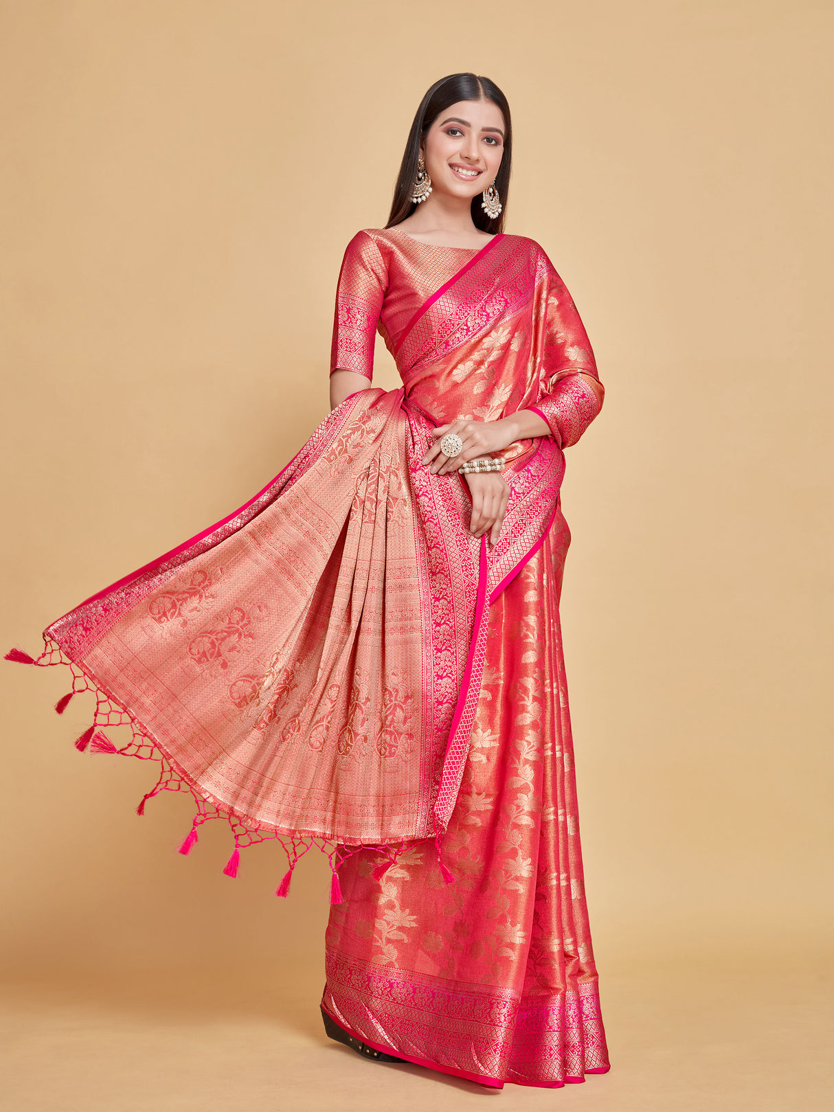 Mimosa Women's Woven Design Kanjivaram Style Art Silk Saree With Blouse Piece : SA0000374RNFREE