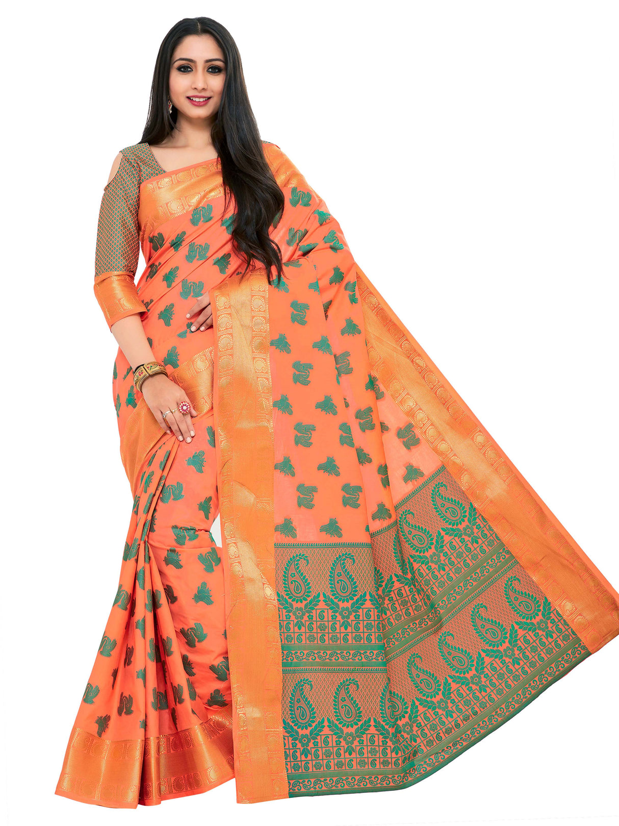 Mimosa Womens Art Silk Saree Kanjivaram Peach Color