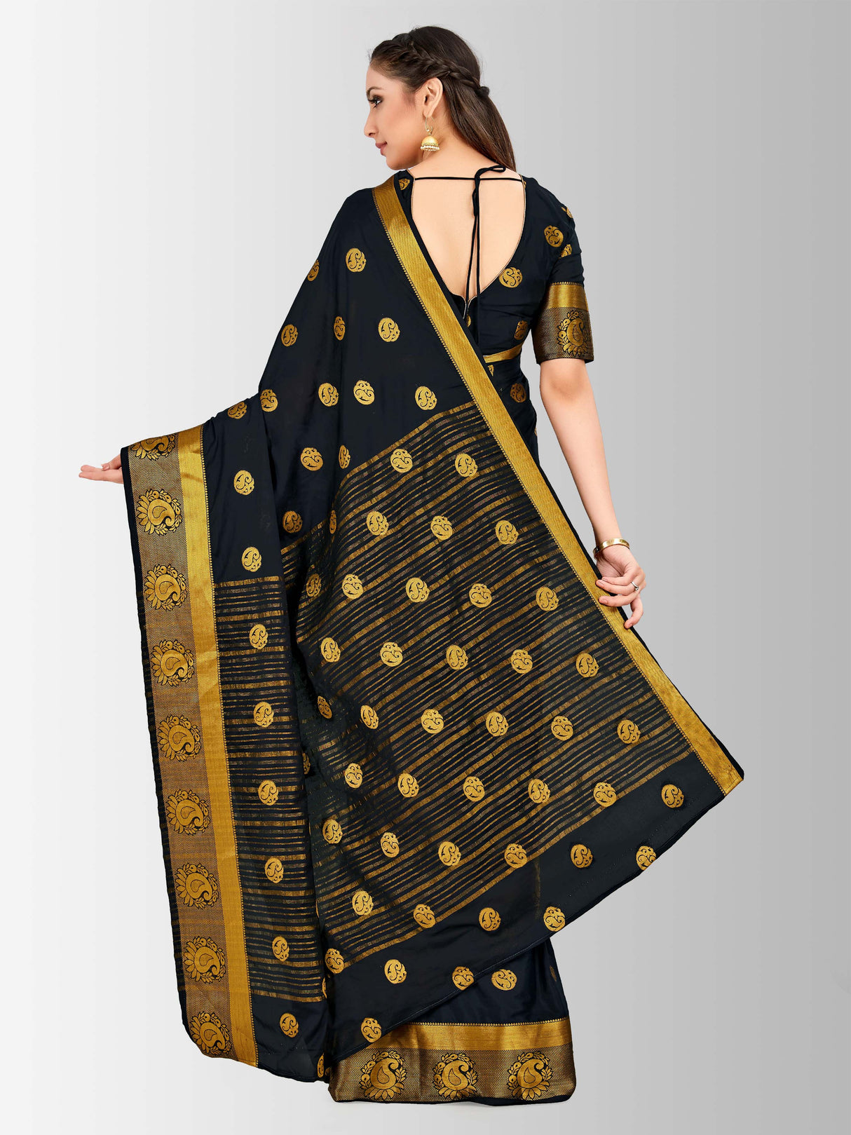 Mimosa Womens Crepe Saree Mysore Silk Black Color