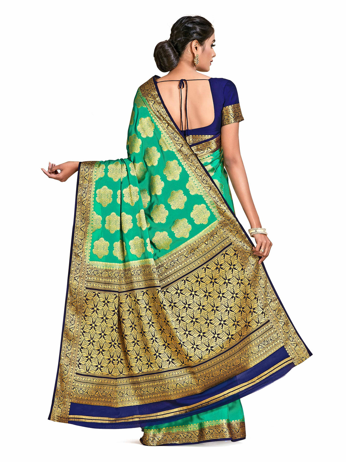 Mimosa Womens Crepe Saree Mysore Silk Rama Color