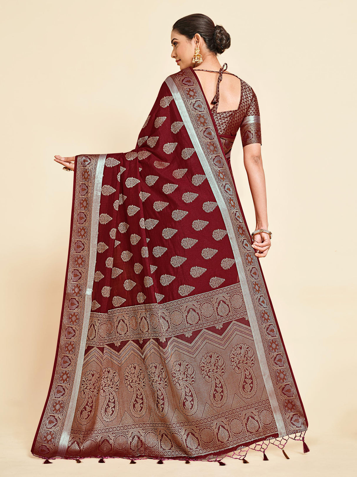 Mimosa Womens Art Silk Saree Kanjivaram Maroon Color