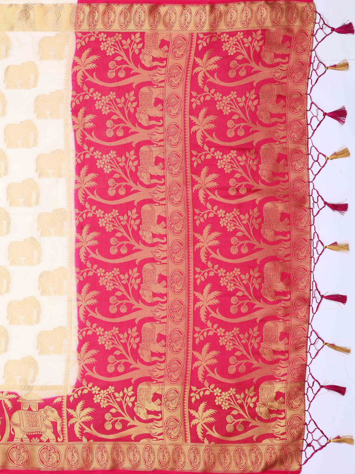 Mimosa Womens Art Silk Saree Kanjivaram Halfwhite Color