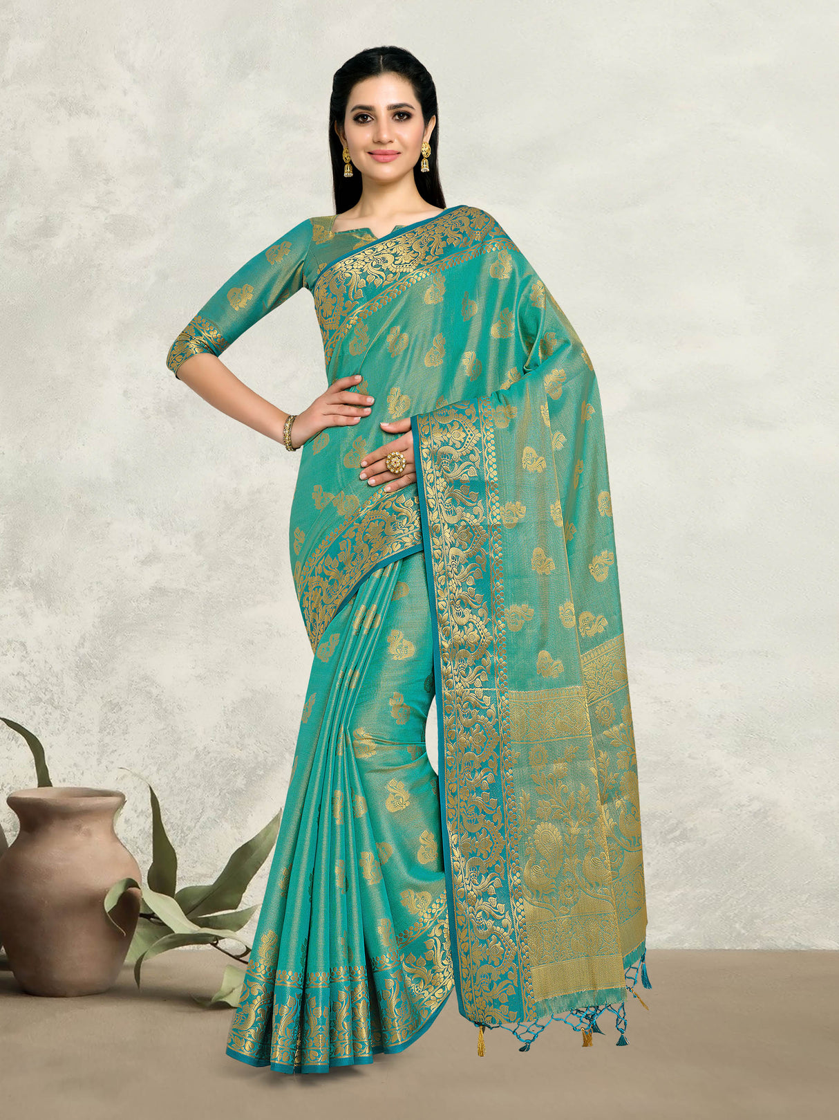 Mimosa Womens Art Silk Saree Kanjivaram Saffire Color