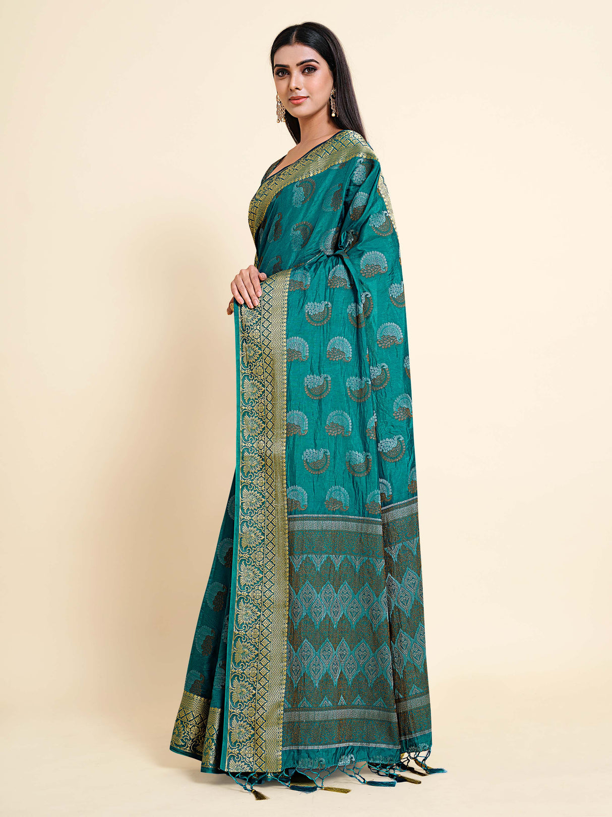 Mimosa Womens Art Silk Saree Kanjivaram Saffire Color