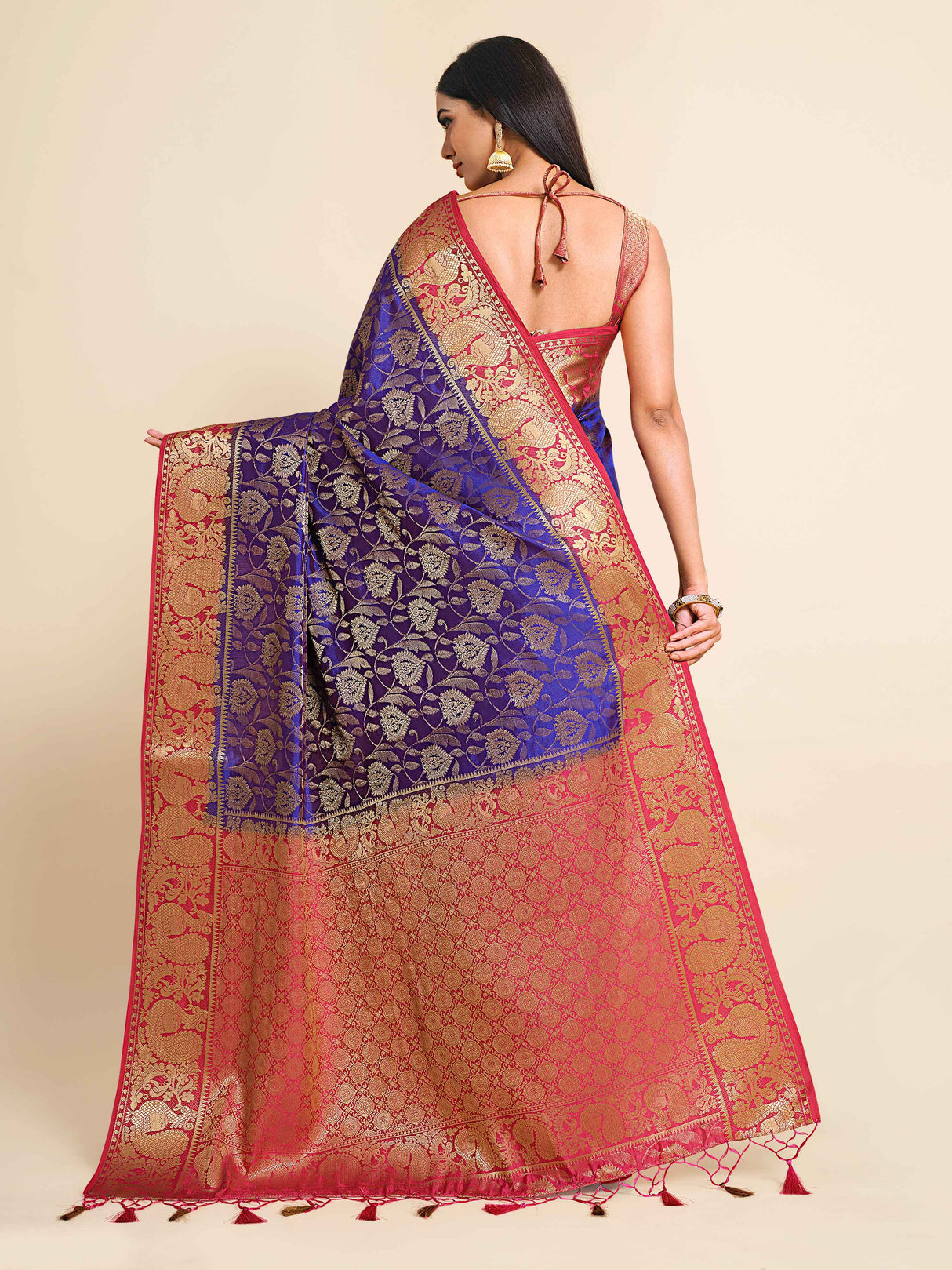 Mimosa Womens Art Silk Saree Kanjivaram Royal Blue Color