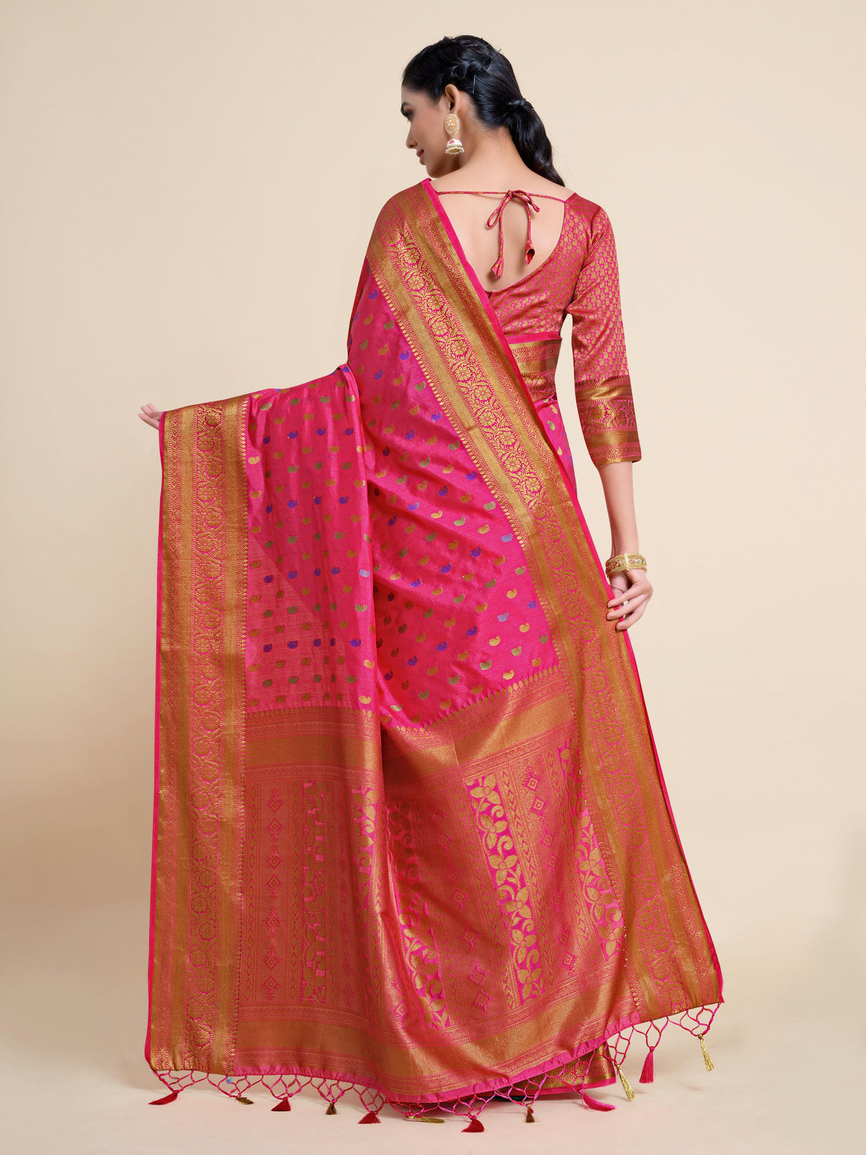 Mimosa Womens Art Silk Saree Kanjivaram Strawberry Color