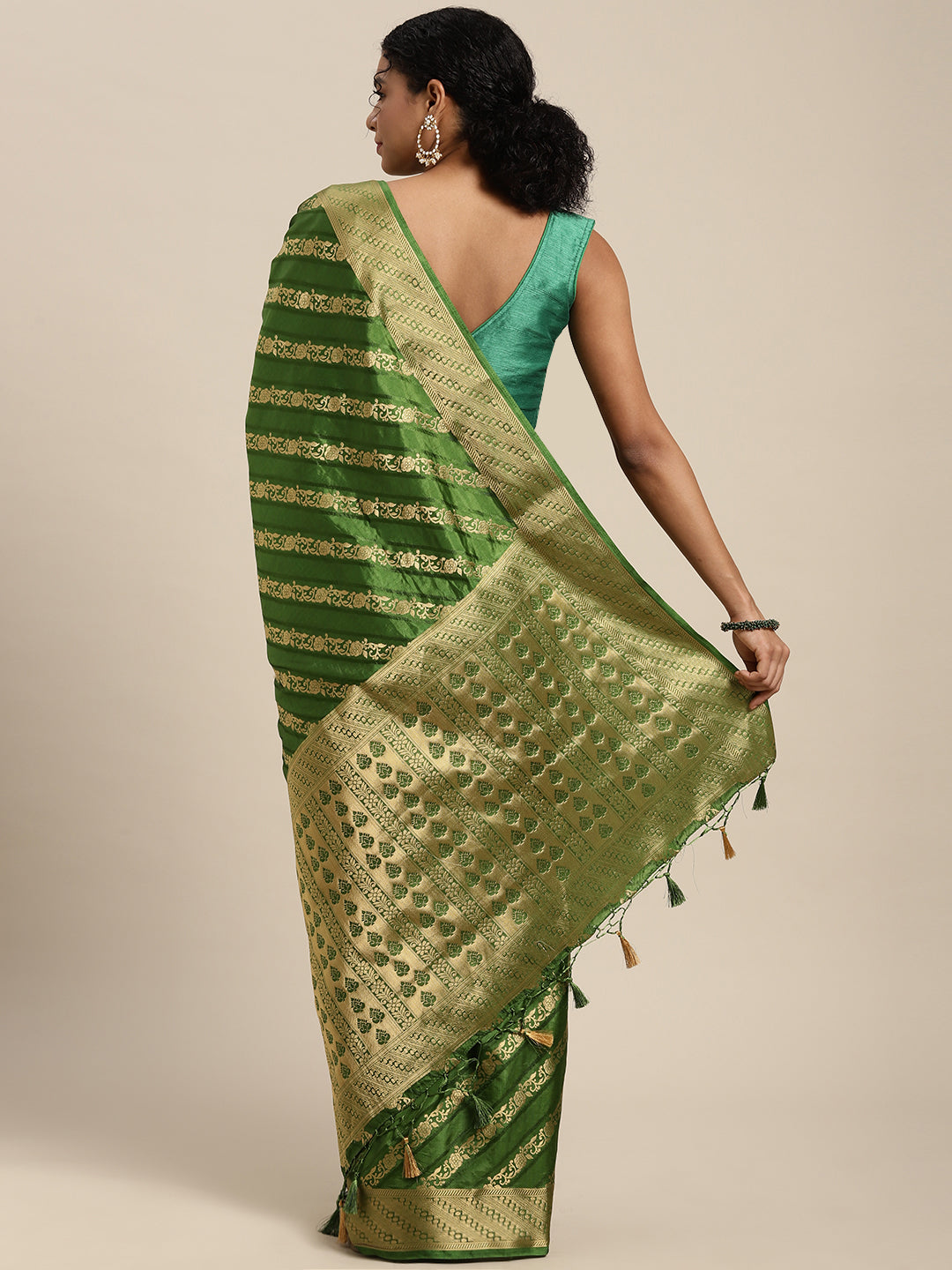 Mimosa Womens Art Silk Saree Kanjivaram Olive Color