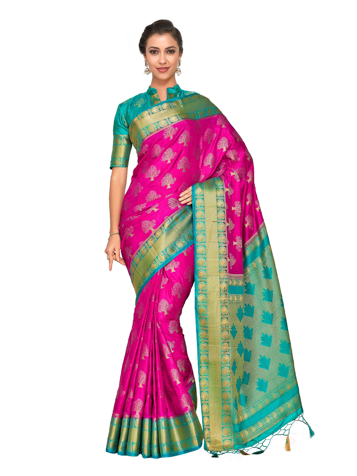Mimosa Womens Art Silk Saree Kanjivaram Rani Color