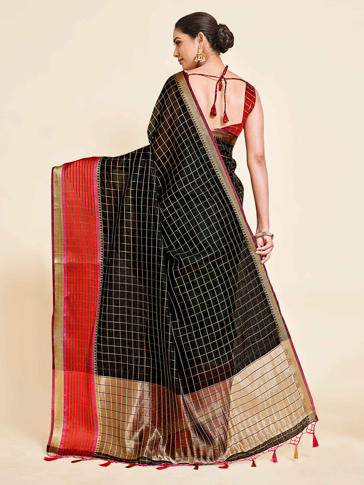 Mimosa Womens Art Silk Saree Banarasi style Black Color