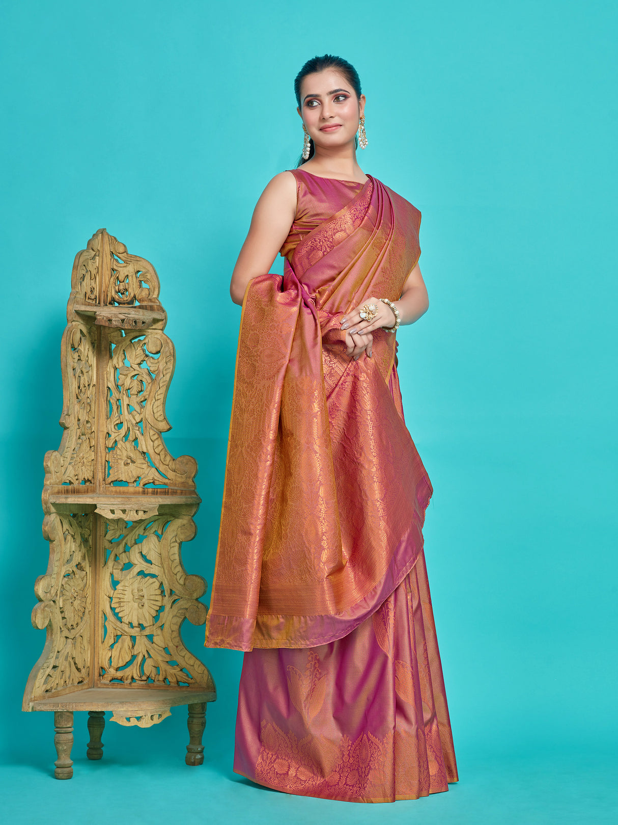 Mimosa Women's Woven Design Kanjivaram Style Art Silk Saree With Blouse Piece : SA00001382PRFREE