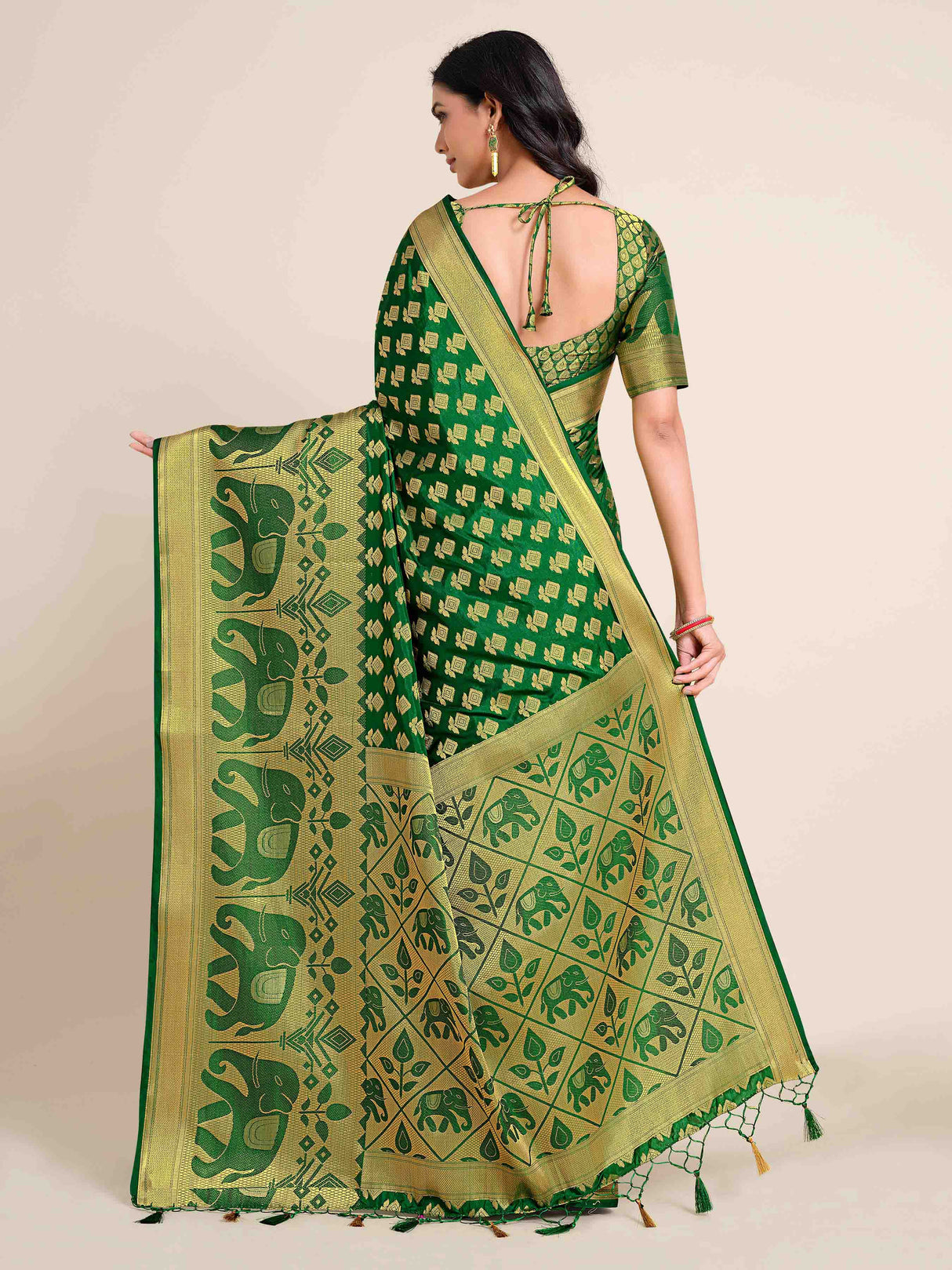 Mimosa Womens Art Silk Saree Kanjivaram Green Color