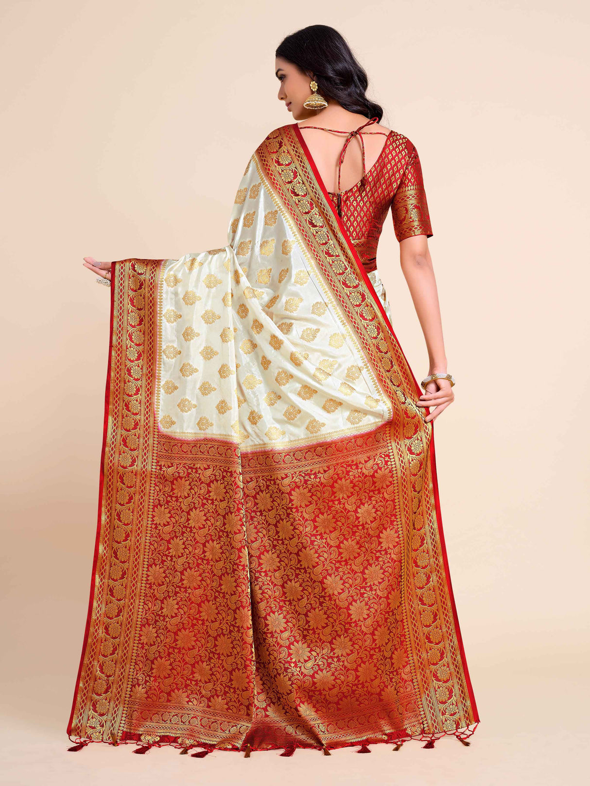 Mimosa Womens Art Silk Saree Kanjivaram Halfwhite Color