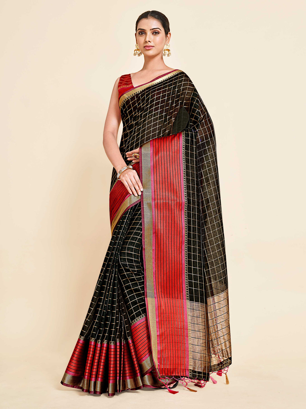 Mimosa Womens Art Silk Saree Banarasi style Black Color