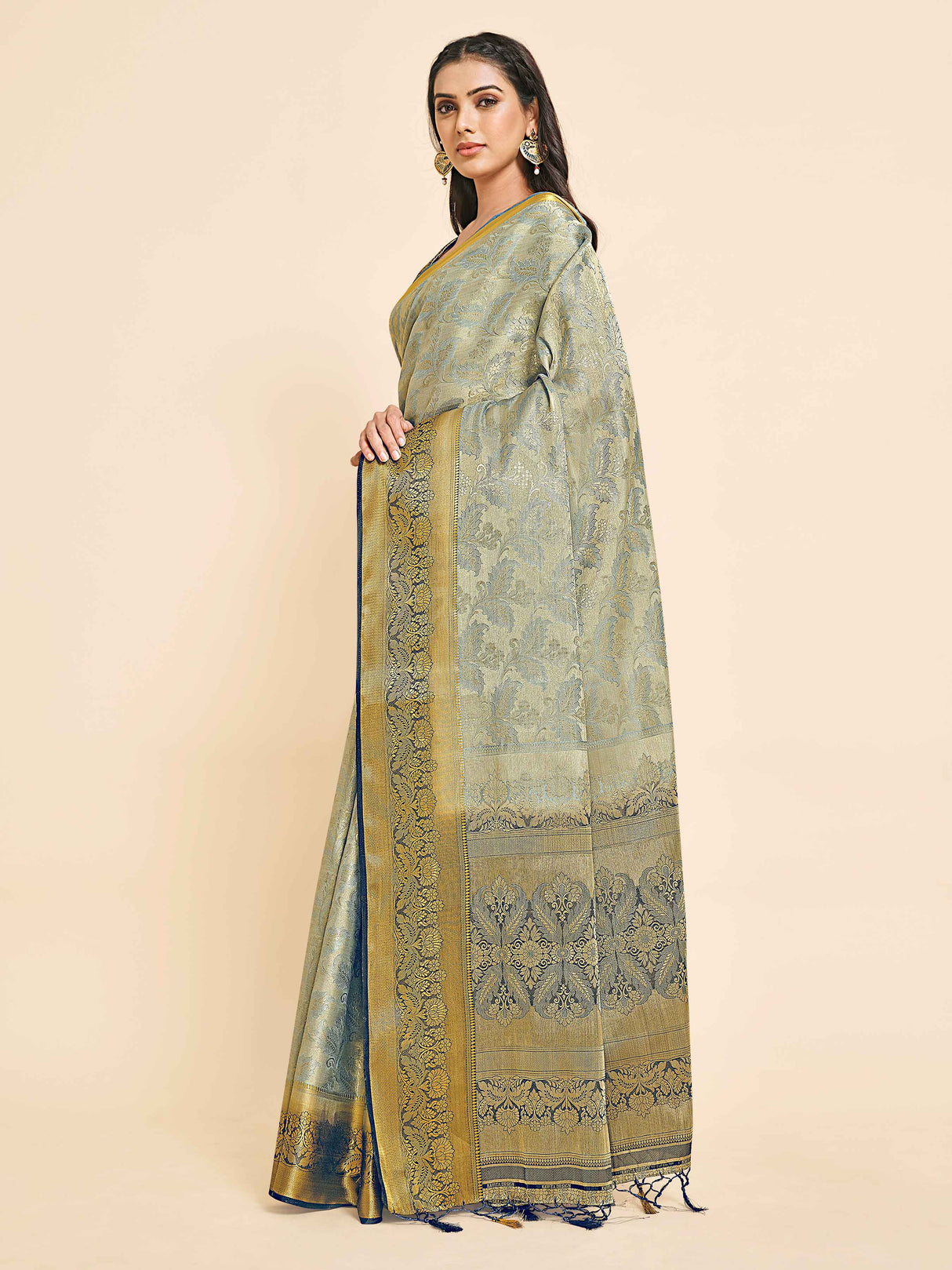 Mimosa Womens Art Silk Saree Kanjivaram Grey Color
