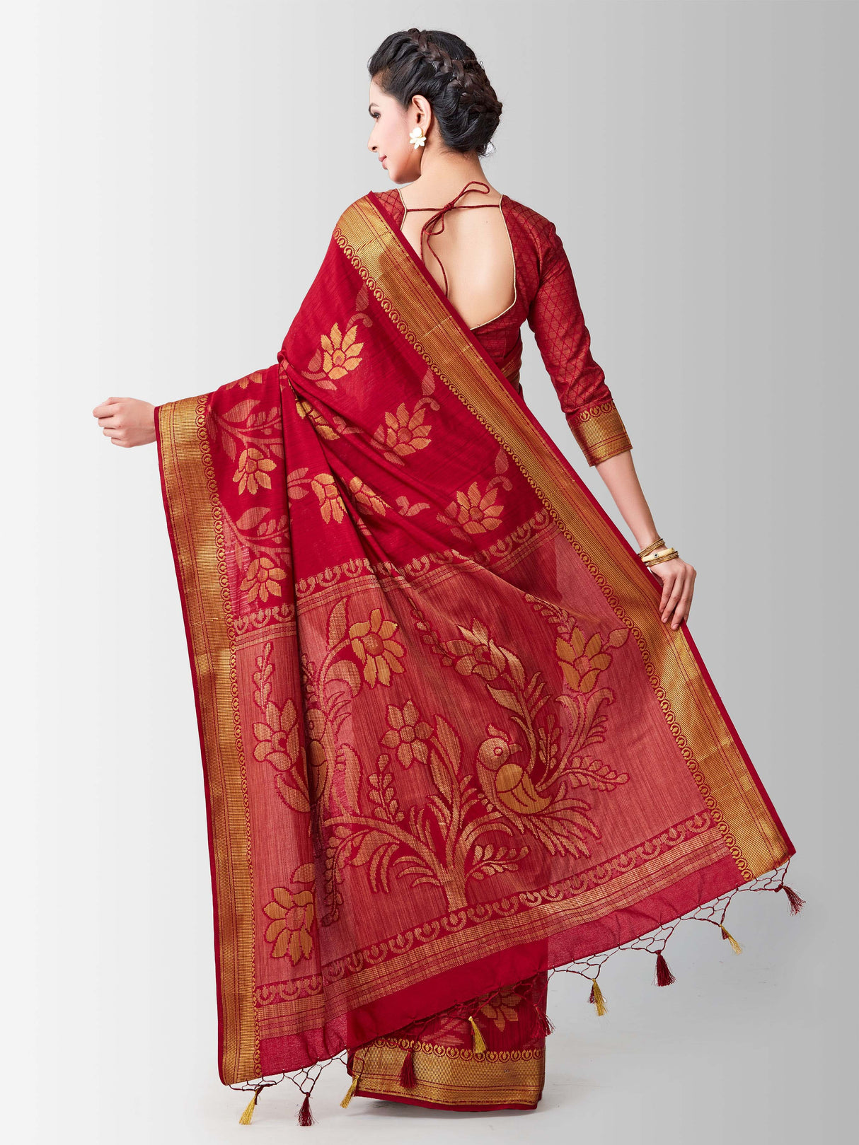 Mimosa Womens Art Silk Saree Kanjivaram Maroon Color