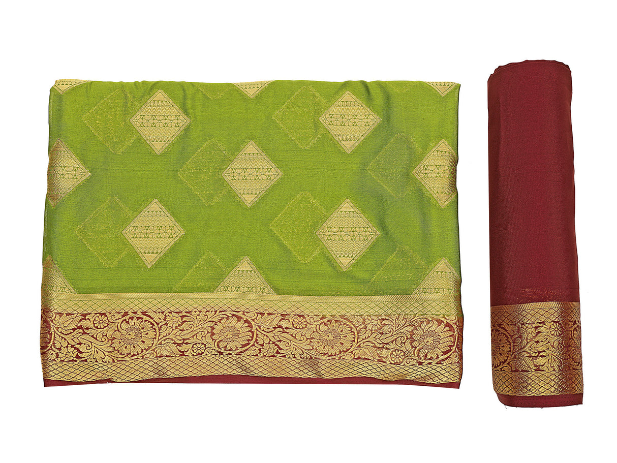 Mimosa Womens Crepe Saree Mysore Silk Olive Color