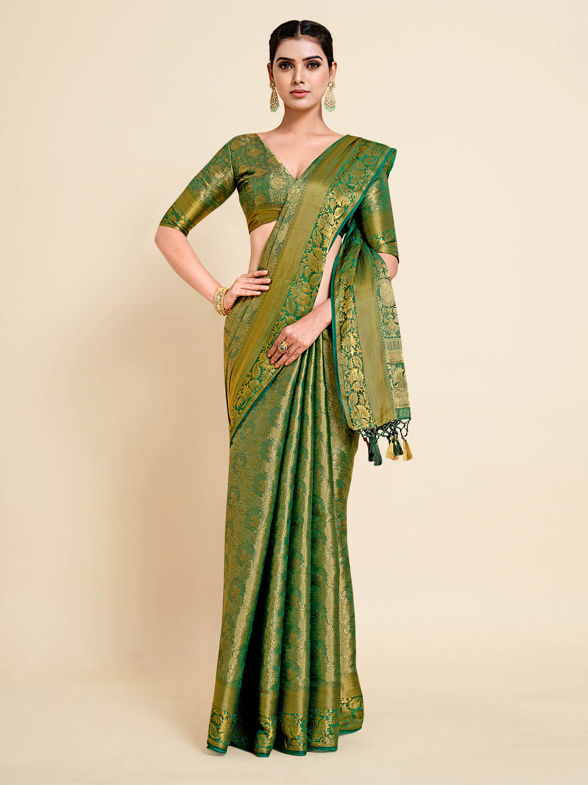 Mimosa Womens Art Silk Saree Kanjivaram Rama Color