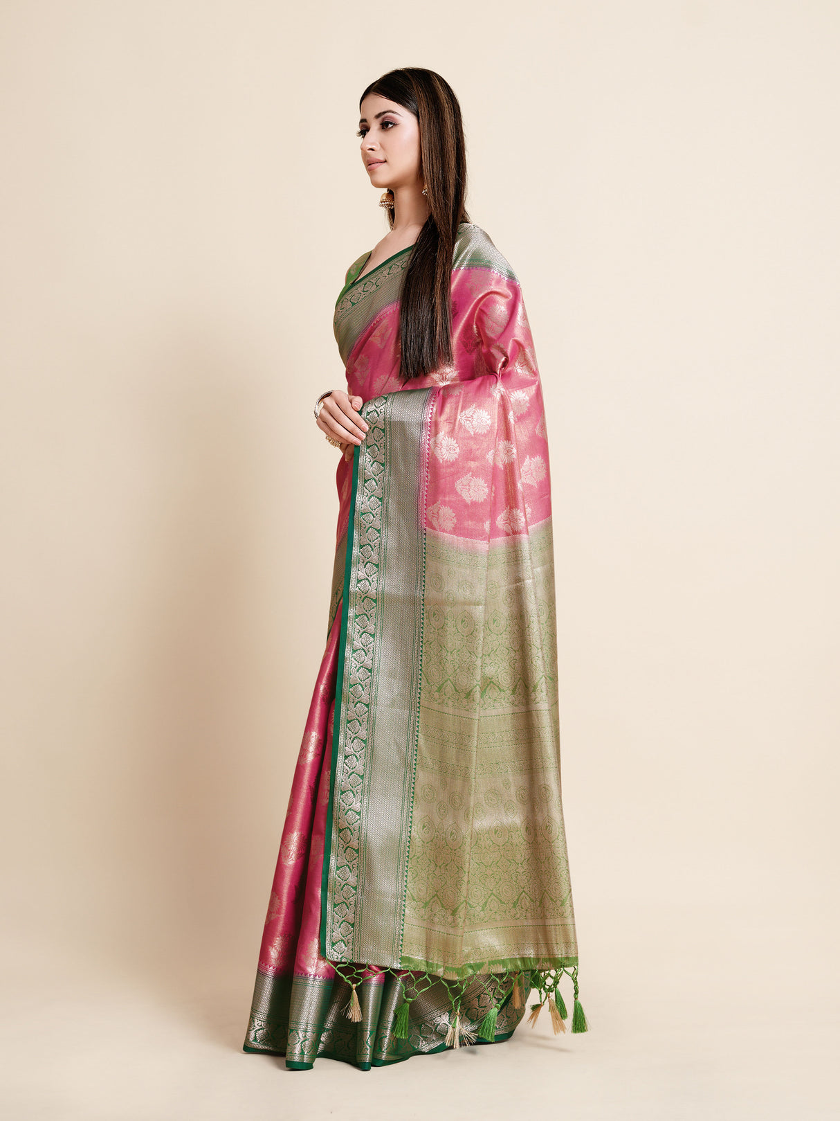 Mimosa Womens Art Silk Saree Kanjivaram Rani Color