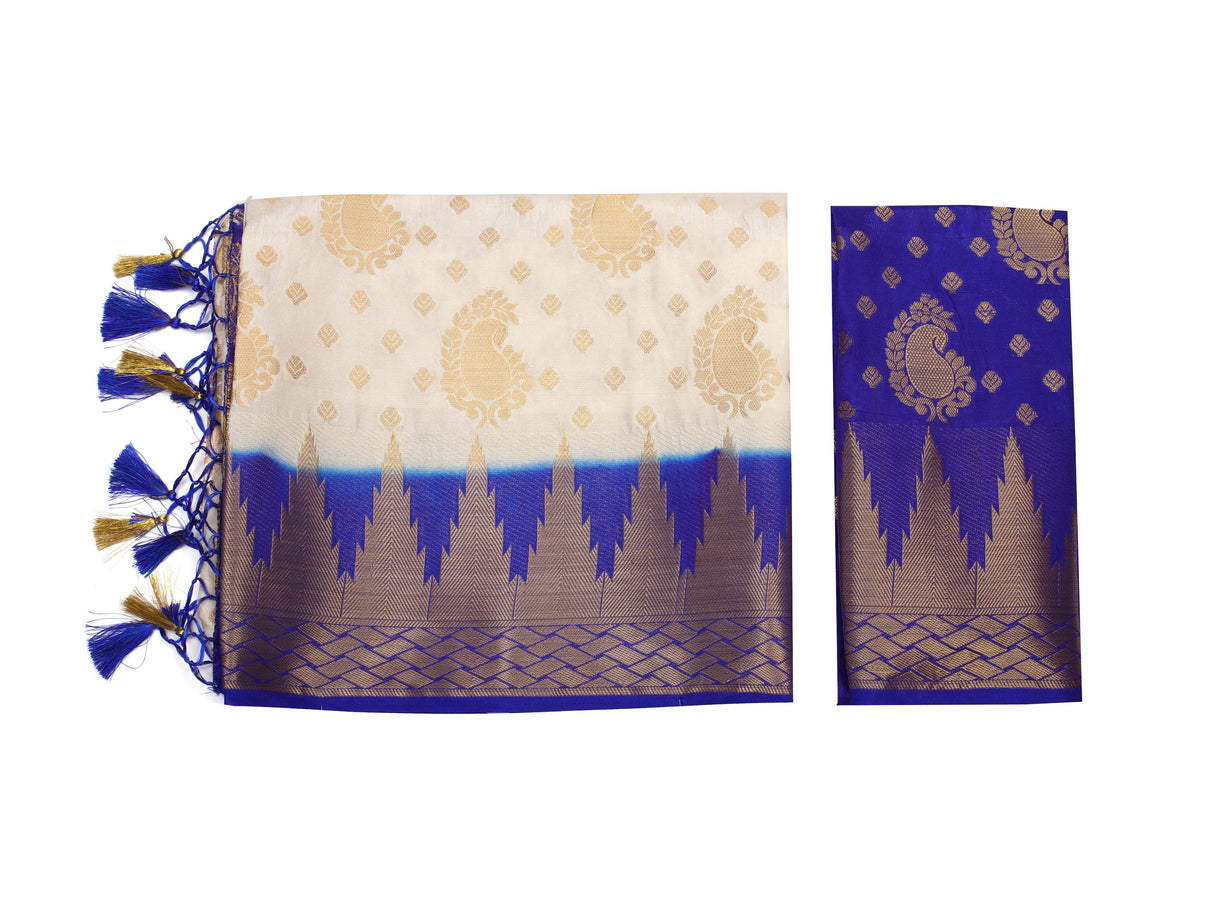 Mimosa Womens Art Silk Saree Kanjivaram Halfwhite Color