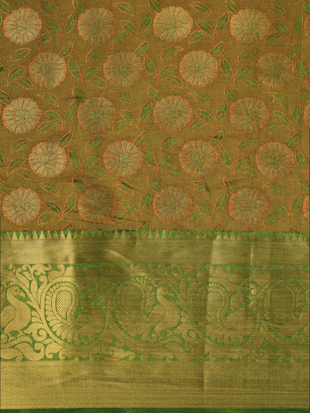 Mimosa Womens Art Silk Saree Kanjivaram Olive Color