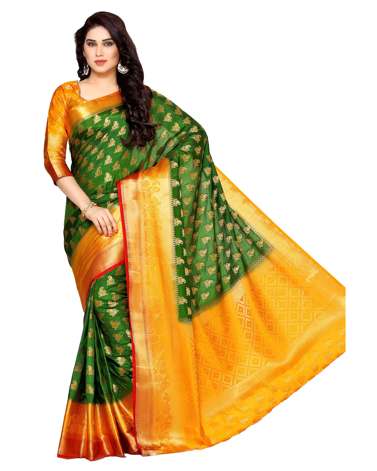 Mimosa Womens Art Silk Saree Kanjivaram BGreen Color