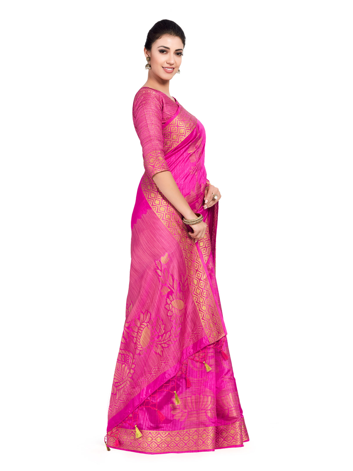 Mimosa Womens Art Silk Saree Kanjivaram Pink Color