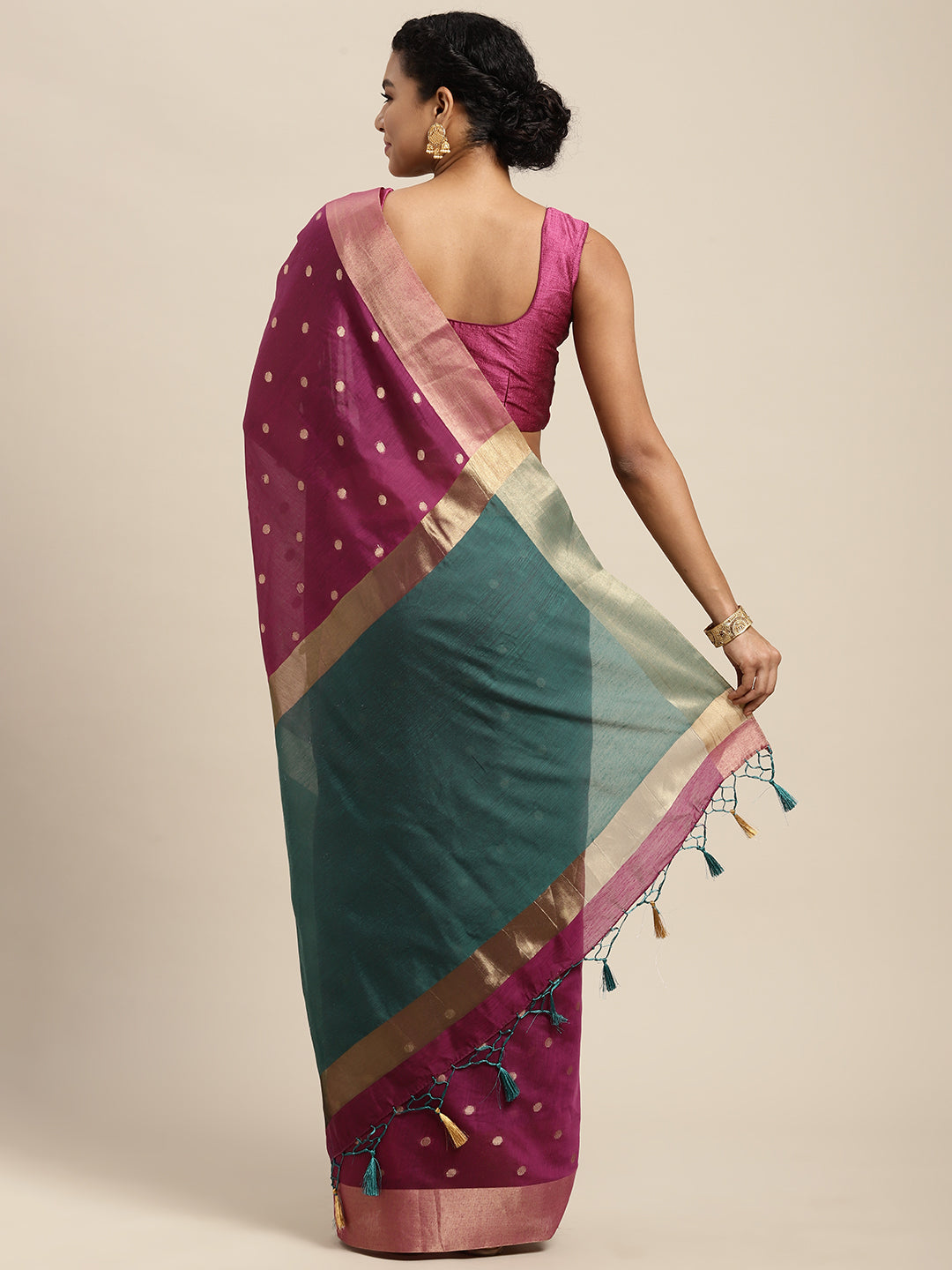 Mimosa Womens Art Silk Saree Kanjivaram style Mejanta Color