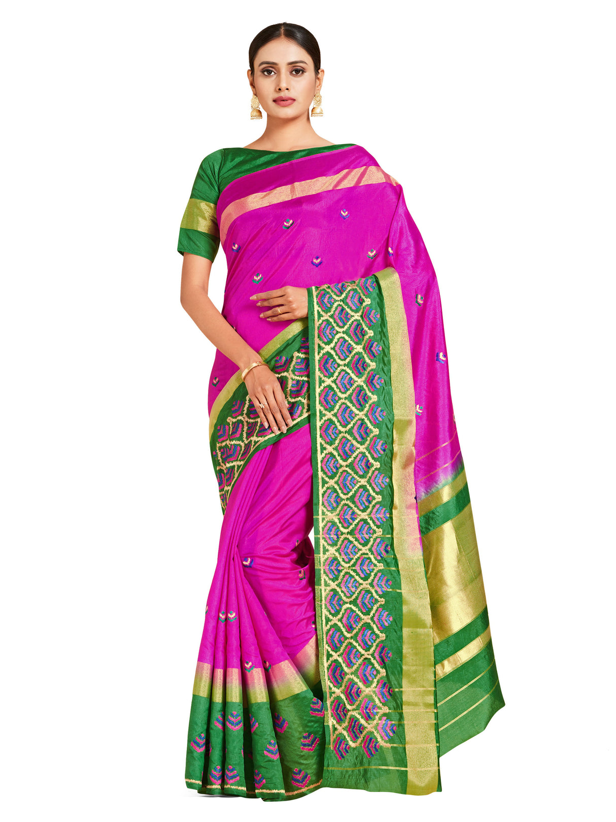 Mimosa Womens Art Silk Saree Kanjivaram Mejanta Color